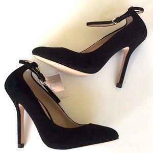 Zara black suede ankle strap pump heels